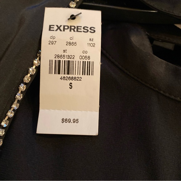 Express Black Satin Blouse With Clear Stone Bow Back NWT - Picture 6 of 6